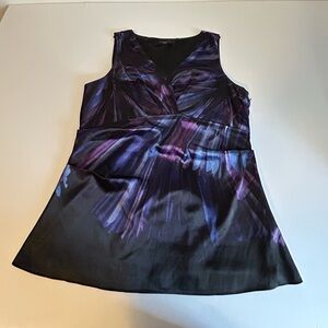 Tahari Black Sleeveless V-Neck with Purple and Blue Abstract Print